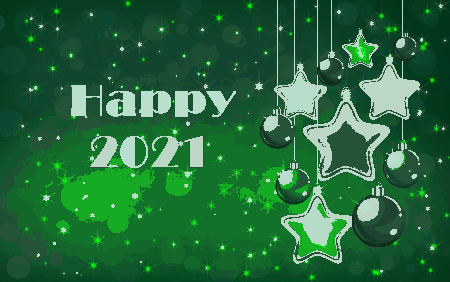 Zielona kartka z gwiazdkami i bombkami 2021 rok